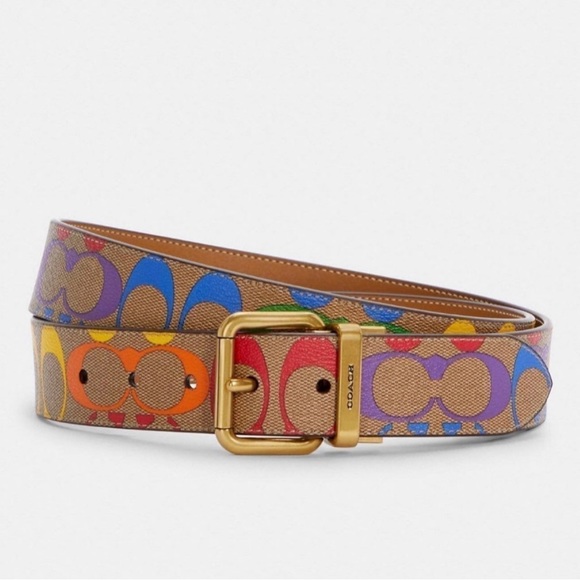 Last one! New Coach Rainbow Belt Roller Buckle Cut To Size Reversible 38 mm - Picture 1 of 5